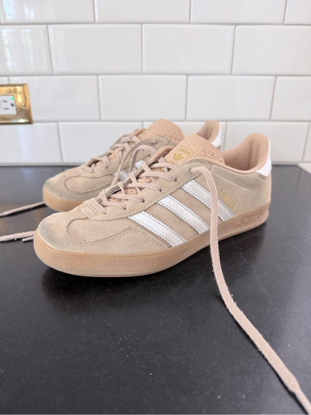 Adidas Gazelle Beige Suede Sneakers with White Stripes